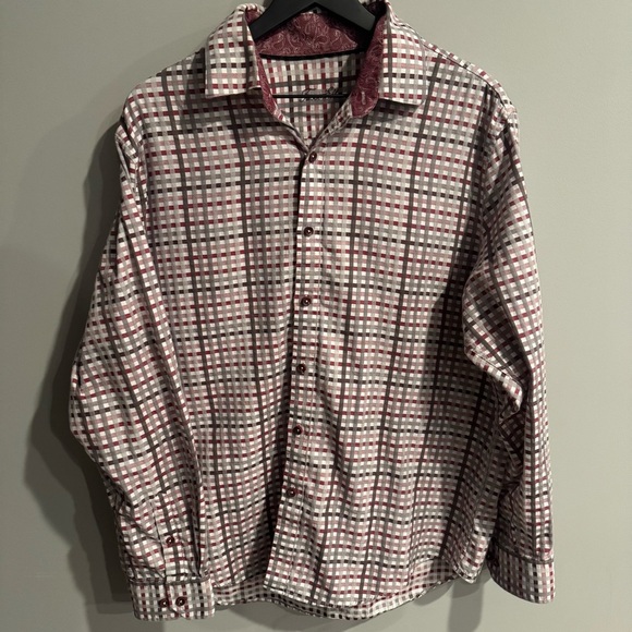 Tasso Elba Red and White Casual Button Down Shirt - Picture 1 of 5